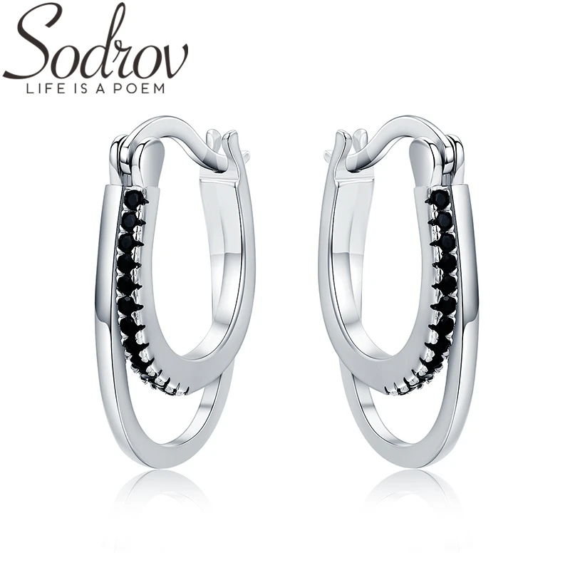 

SODROV Vintage 925 Sterling Silver Earrings Engagement Hoop Earrings for Women Fine Jewelry Bijoux I004