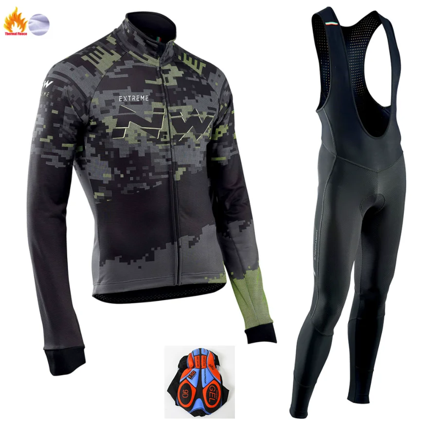 Ropa Ciclismo Invierno зимняя велосипедная одежда, Майки для велоспорта, комплект Northwave, теплая флисовая одежда с длинным рукавом для MTB, Мужская одежда, Майо - Цвет: Winter Cycling suit