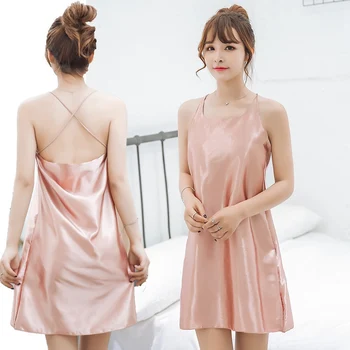 

Women Sexy Night Wear Summer Sling Nightdress Lingerie Ice Silk Lace Ladies Nightgown