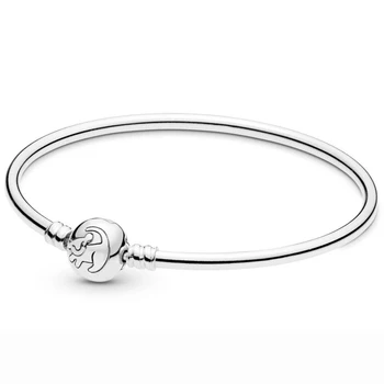 

New 925 Sterling Silver Bangle A Young Cub Simba & A Stone Clasp Snake Bracelet Bangle Fit Bead Charm Diy Fine Jewelry