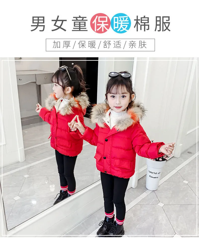 3-8Y Winter Warm Infant Kids Girls Boys Clothes Thick Down Parkas Jacket Coat Outfit Fur Hooded Long Sleeve Zipper Coat 5 Colors