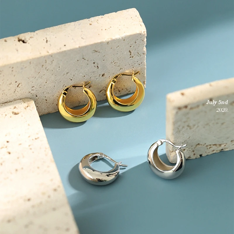 Silvology 925 Sterling Silver Thick Round Hoop Earrings Glossy INS Temperament Top...
