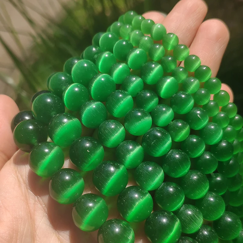 

Natural Smooth Green Cat Eye Opal Stone Round Loose Spacer Beads for Jewelry Making DIY Necklace Bracelet 4/6/8/10/12mm