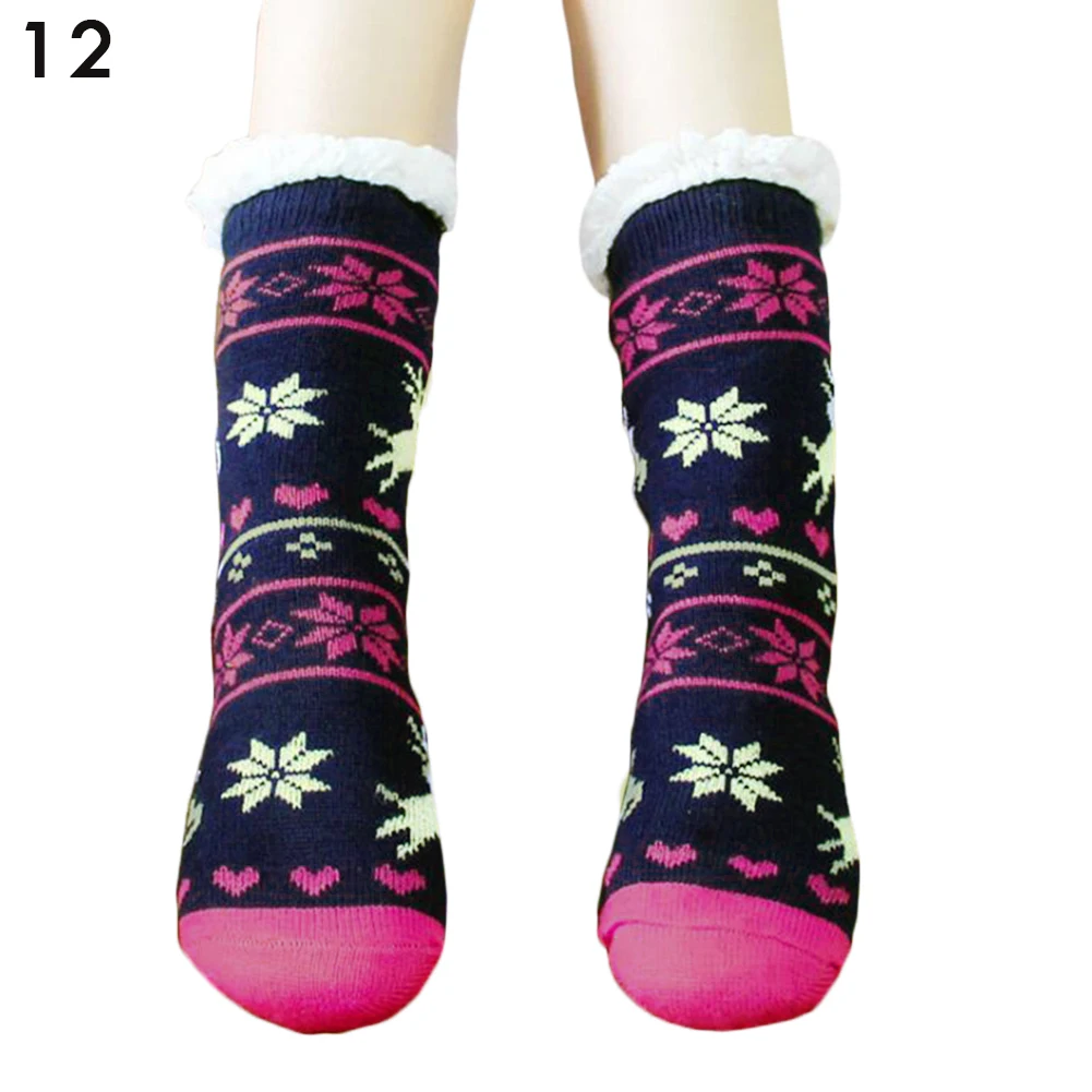 1 pair Winter Women Thick Plush Soft Warm Knitted Socks Girls Cozy Fleece-lined Snow Pattern Xmas Gift Floor Socks High Quality