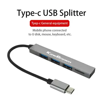 

KawBrown 4 in 1 Adapter Cable Type-C Hub To USB 3.0 Magnesium Alloy Hub with TF Reader for Laptop Type-C Plug to USB Converter