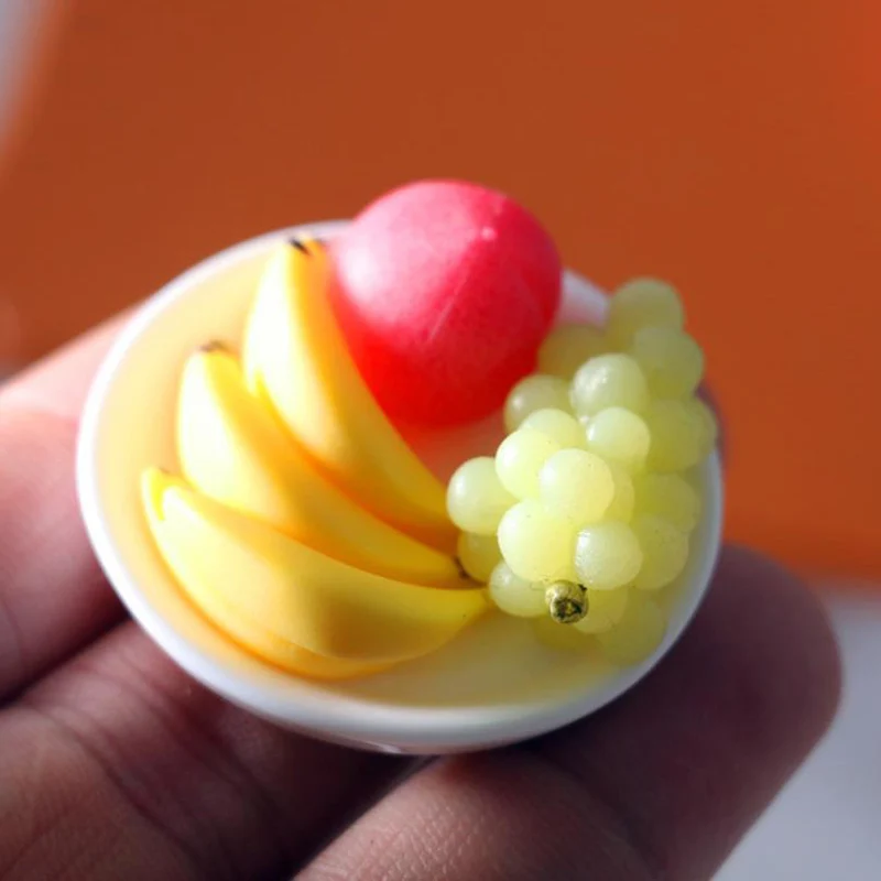 1/6 1/12 Scale Mini Simulation Fruit Plate Grape Banana Peach Dollhouse Kitchen Decoration 6Pcs/set pretend food toys pretend kitchen toys kitchen toys doll house toys