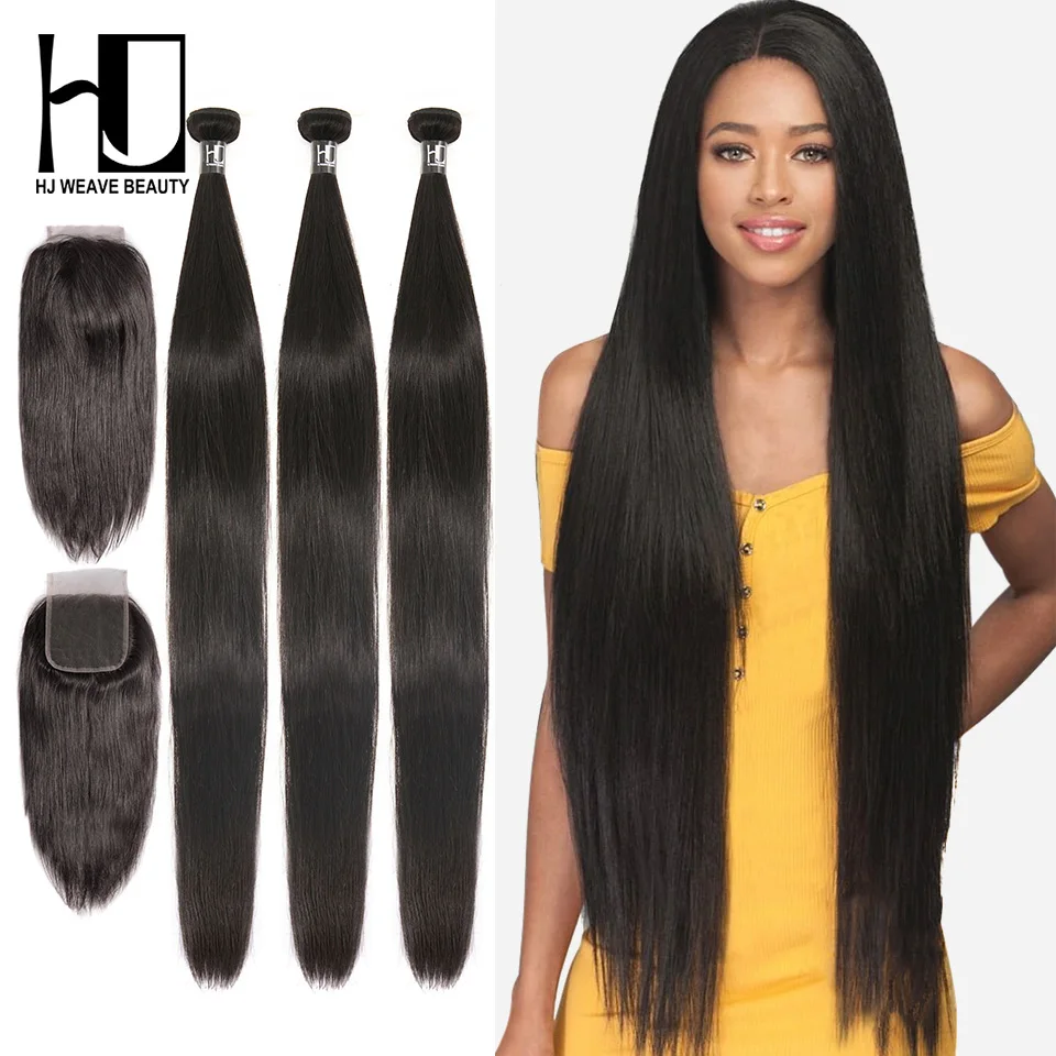 Hj Weave Beauty Straight Human Hair Bundles With Closure 30inch
