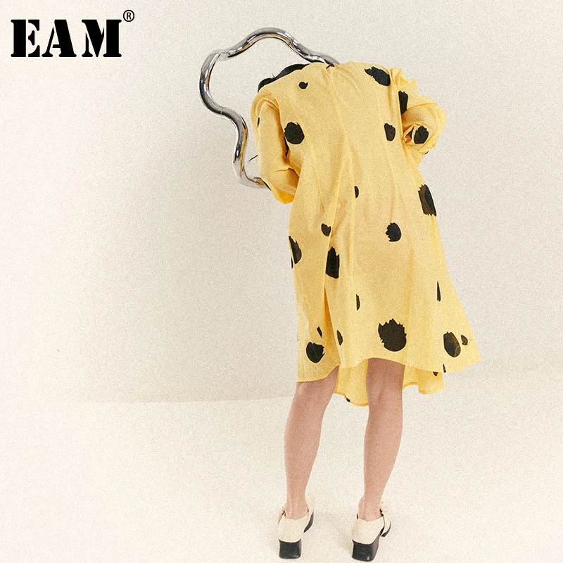 

[EAM] Women Yellow Dot Printed Big Size Blouse New Lapel Long Sleeve Loose Fit Shirt Fashion Tide Spring Autumn 2019 1B914