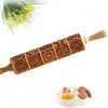 Exquisite Pattern Rolling Pin Wooden Embossing Baking Tools Reindeer Dough Engraved Square Grid Cookies Mold 2