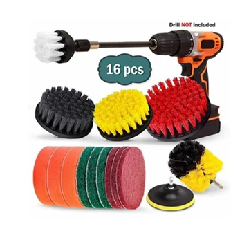 

16 Pcs/sets Drill Brush Kit Power Scrubber Brush Scouring Pads and Scrub Sponge All Purpose For Car Sofa Kitchen Bathroom etc
