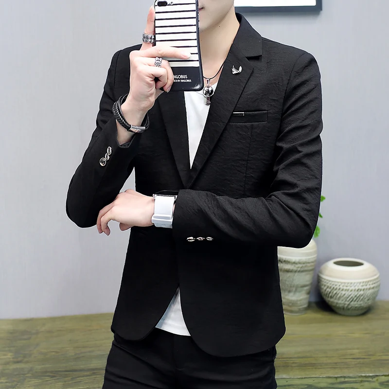 UYUK2019 Business Casual Korean Version Of The Temperament Trend Youth Handsome One Buckle Solid Color Men's Masculino