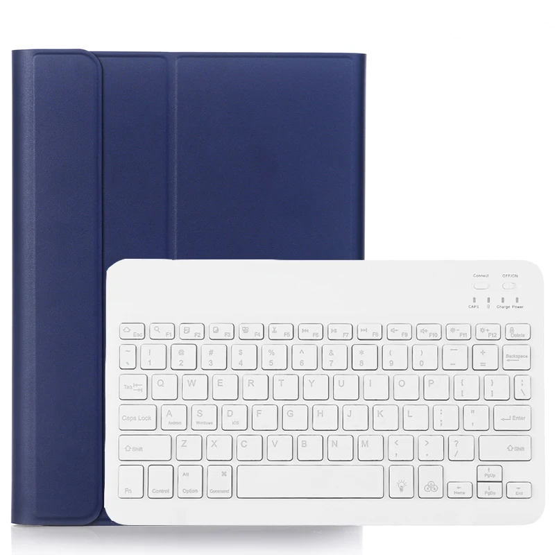 Складной чехол-книжка из искусственной кожи чехол со съемной bluetooth-клавиатурой и слотом для карандашей для iPad 10,2 7-го поколения планшет смарт-чехол - Цвет: Синий