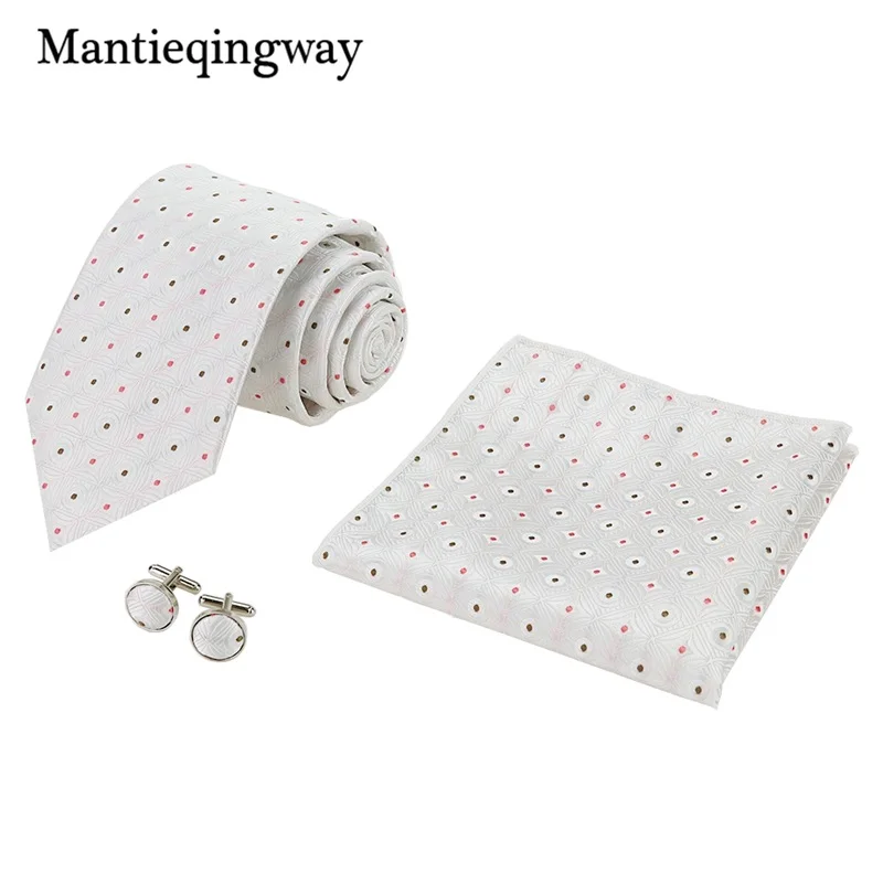 Mantieqingway 20 цветов плед печатных шеи галстуки карманные Квадратные запонки набор для мужчин формальный брак носовой платок из полиэстера+ галстук