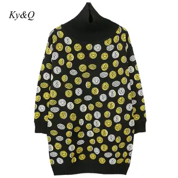 

2019 Winter Christmas Turtleneck Women Fashion Long Pullover Pint Floral Embroidery Long Sleeve Thick Sweater Red Clothes Jumper