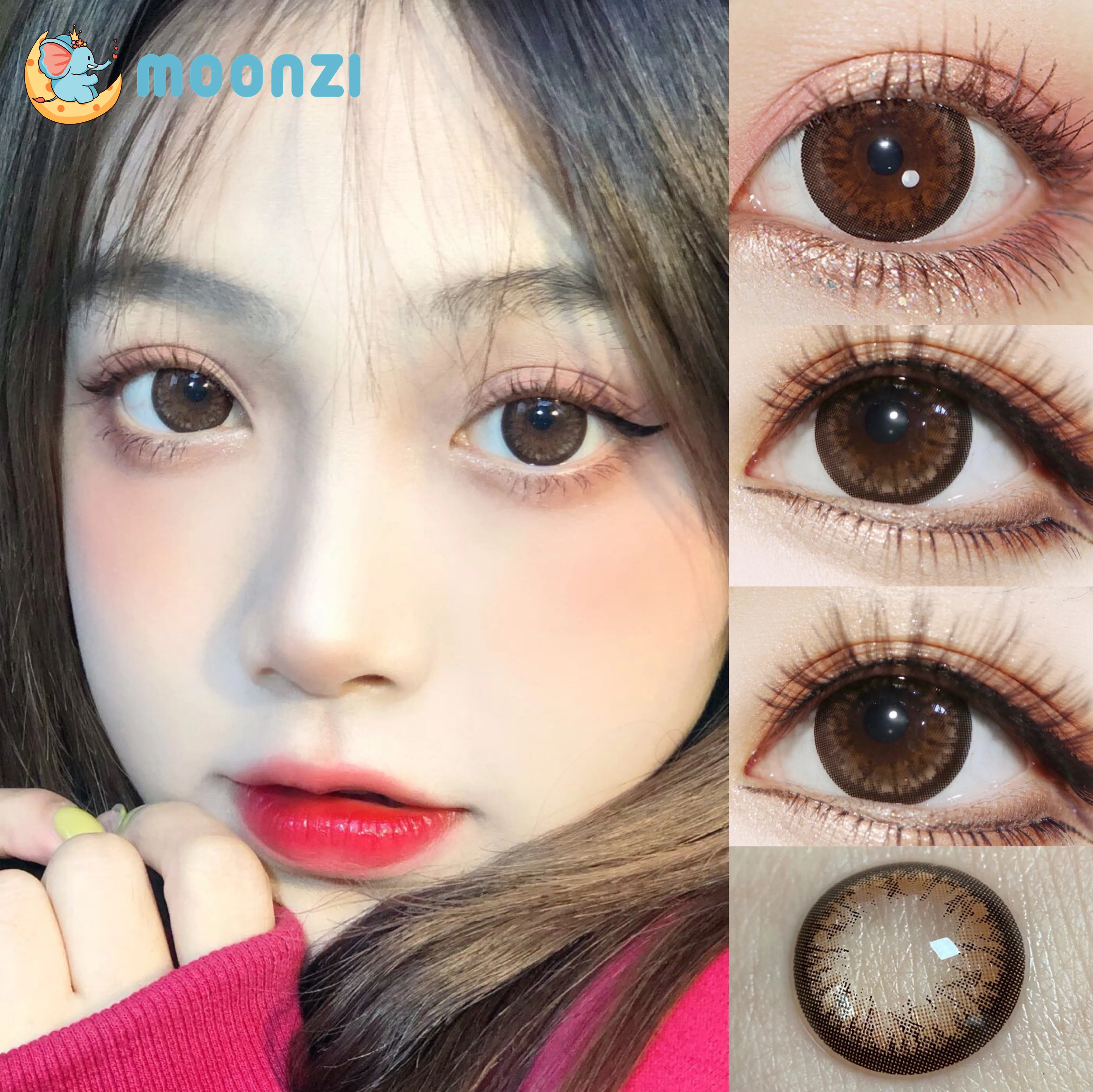 

MOONZI black coffee Contact Lenses Annually black Soft for Eyes big pupil Contact Lens Myopia Prescription degree 2pcs/Pair