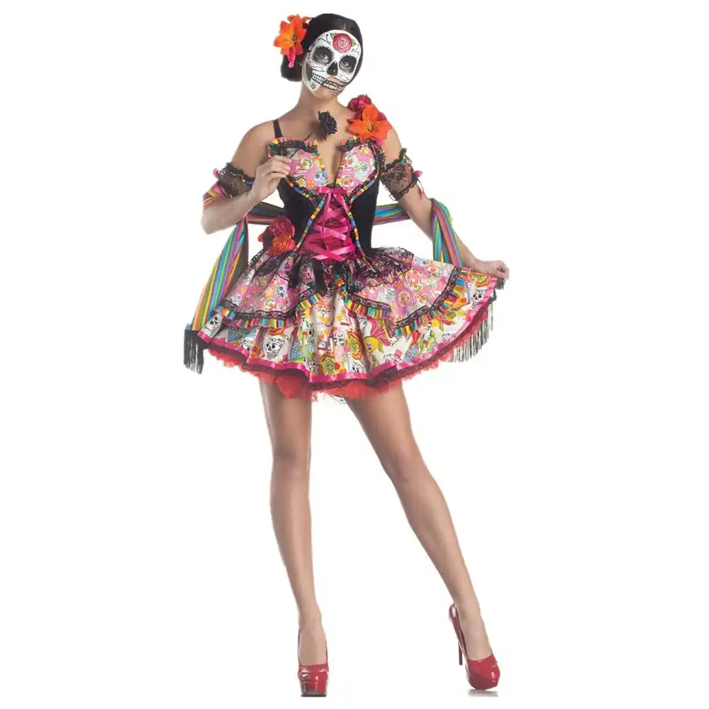 Deguisement Pour La Journee Des Morts Au Mexique Robe Fantaisie De Fete Pour Dame Crane Et Squelette Cosplay Carnaval Halloween Aliexpress