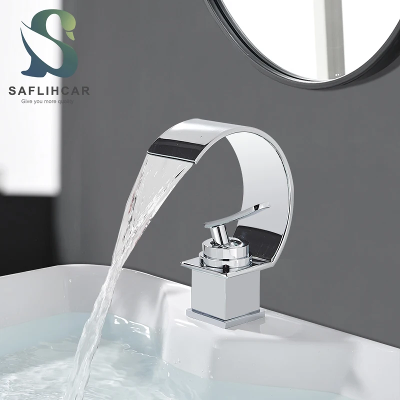 Chrome Bathroom Sink Faucet Contemporary Waterfall Outlet Gentle Effluent Hot and Cold Water Mixer Tap Deck Installation | Обустройство