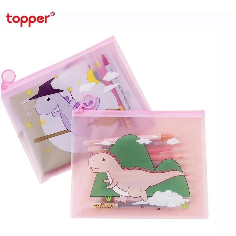 

4pcs/set cute transparent ring file bag creative dinosaur organize storage pen bag for students stationery school office supply