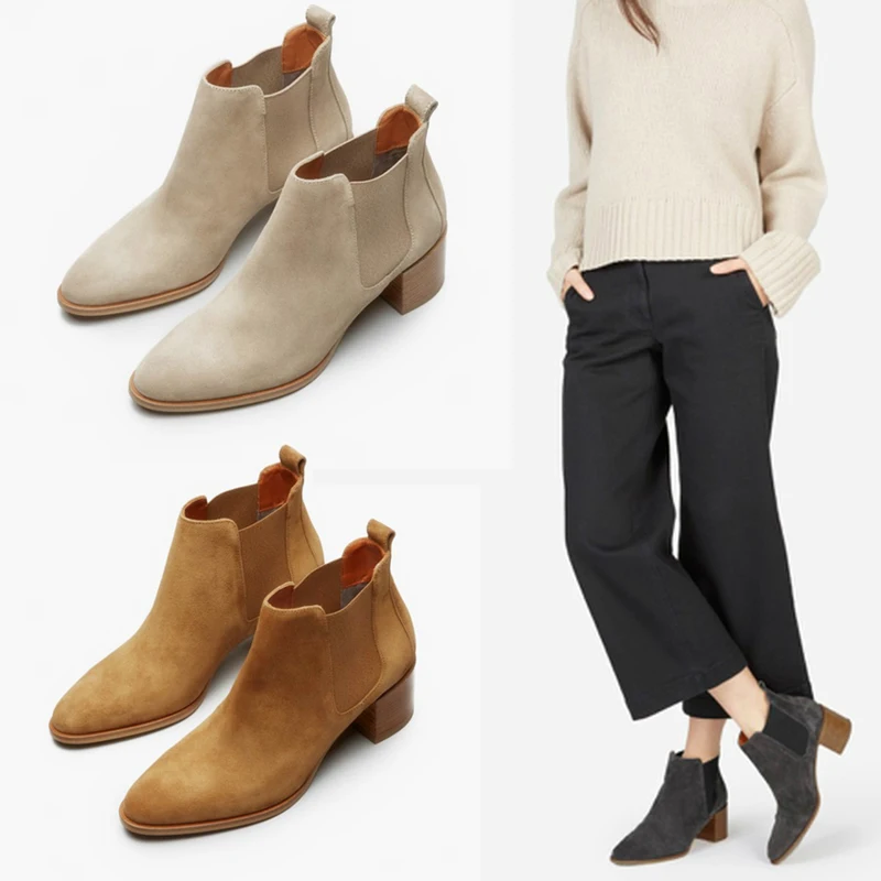 

Fashion large size Matte leather high heels Chelsea short boots spring ankle boots women winter boots boty botas denim boots