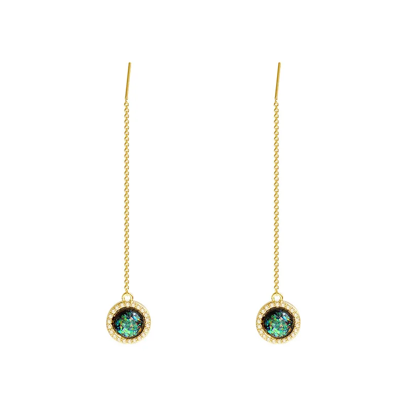 

925 Silver Needle Lightweight Luxury Ear Line Female Fashion Personality Long Sulphur Earrings Senior Sense Gem Earrings