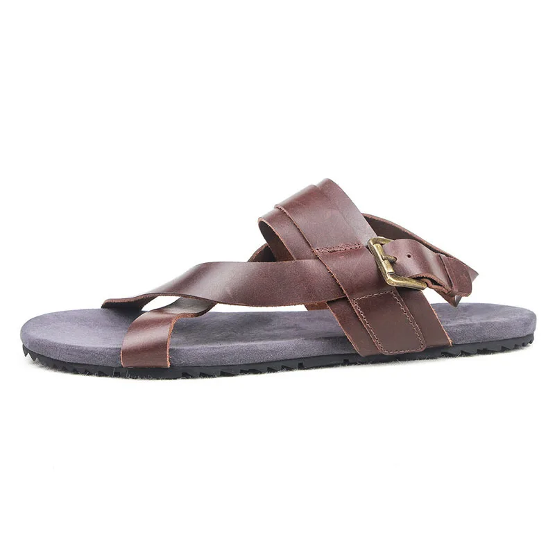 

Summer Casual Men Sandals High Quality Leather Vintage Buckle Strap Gladiator Sandals Breathable Open Toe Beach Shoes Hombre