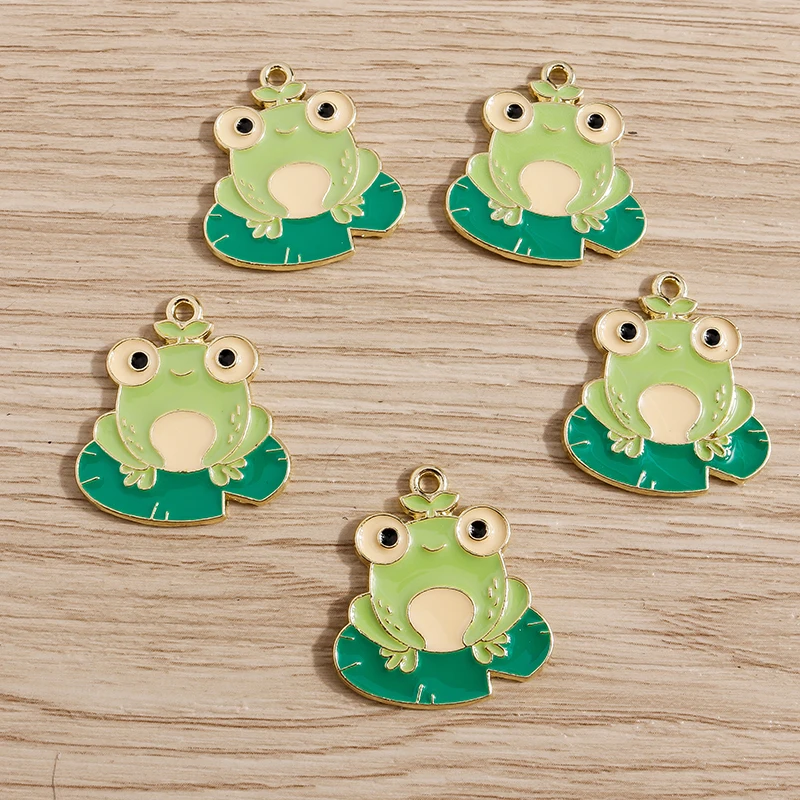 10pcs 22*25mm Cartoon Enamel Animal Frog Charms Pendants for DIY Making Necklaces Earrings Bracelets Handmade Jewelry Findings