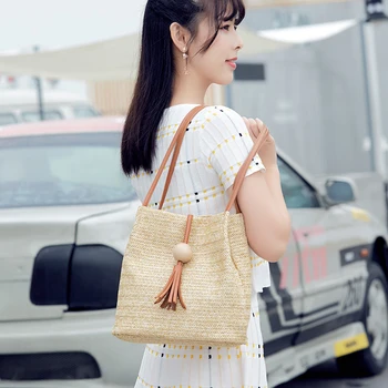 

2019 New Style Women Straw Weave Tote Part Bag shopping bag for Women
