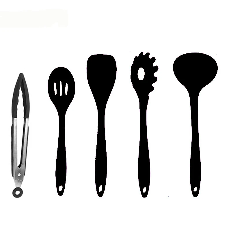 5pcs Black Utensils 5/10 шт. теплостойкие Пособия по кулинарии Набор инструментов с антипригарным покрытием ложка суп венчик ковш Тернер Кухня набор посуды - Цвет: 5pcs Black Utensils