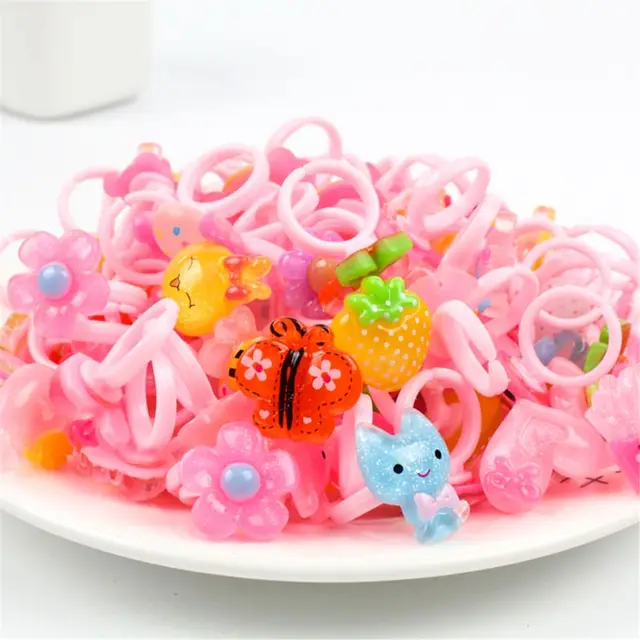 10/20pcs/lot Children Cartoon Rings Candy Flower Animal Bow Shape Ring Set Mix Finger Jewellery Rings Kid Girls Toys Random 5