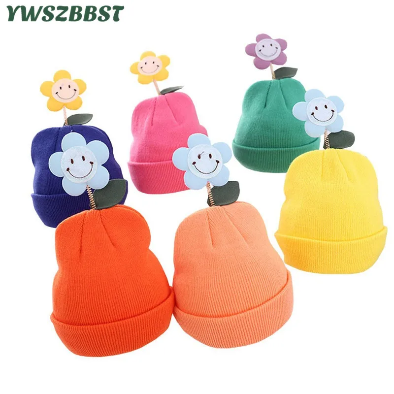 

Fashion Baby Hat with Sun flower Girls Hat Autumn Winter Baby Caps for Girls Warm Crocheted Hats for Children Kids Hat Cap