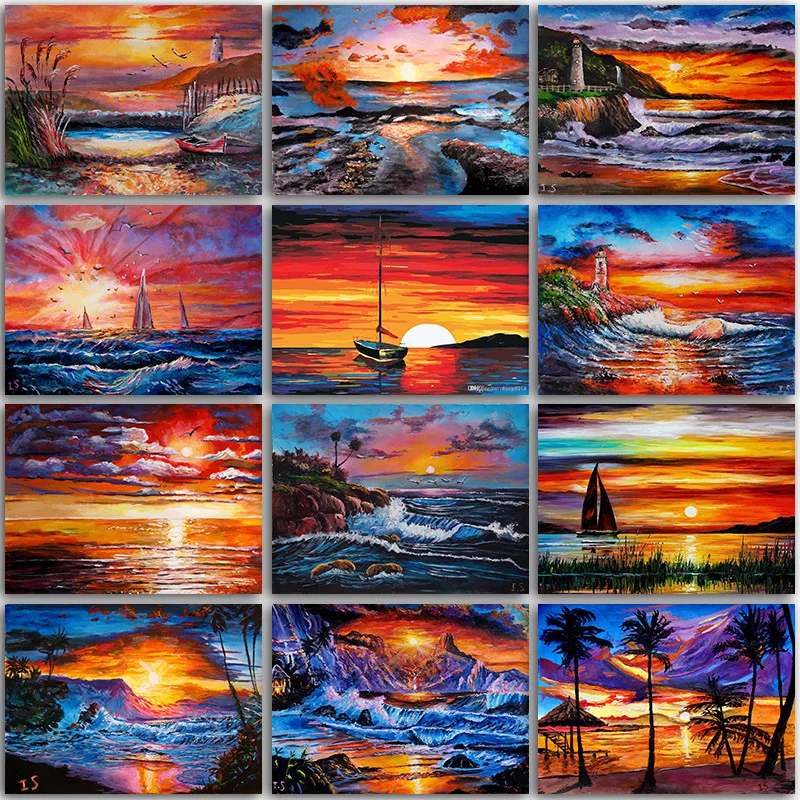 5D Diy Diamond Painting Landscape Full Square/Round 3D Embroidery Scenery Sunset Cross Stitch Seascape Mosaic Home Decor | Дом и сад