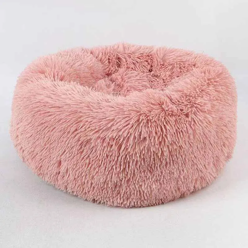 Light-pink Теплая круглая кровать для собаки, длинная плюшевая моющаяся корзина для кошек, собак, кровать для питомцев, для маленьких, средних и больших собак, для кошек, зимняя собачья Конура - Цвет: Light-pink