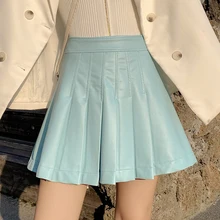 Новая летняя плиссированная юбка для женщин Harajuku разноцветные юбки Свободные плиссированные юбки с высокой талией винтажные женские юбки из искусственной кожи