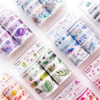 

1 Box 10 Rolls Washi Tape Set Lavender Sakura Theme Adhesive Masking Tape DIY Sticker decorative tape