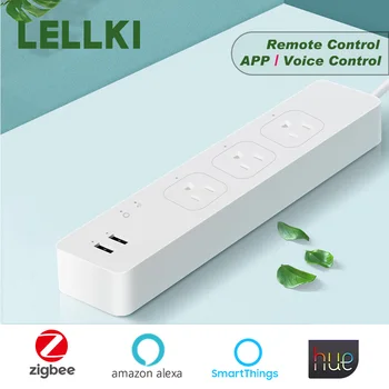 

Zigbee plug socket US Smart Power Strip 10A 220V Remote Control Smart Home Timer with work Tuya Hub Hue SmartThings Smart Home