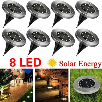 

1/2/4 PCS Solar Buried Lamp 8LED Stainless Steel Outdoor New Plug In Lawn Lamp Courtyard Garden Rain Proof Villa Ground Lamp