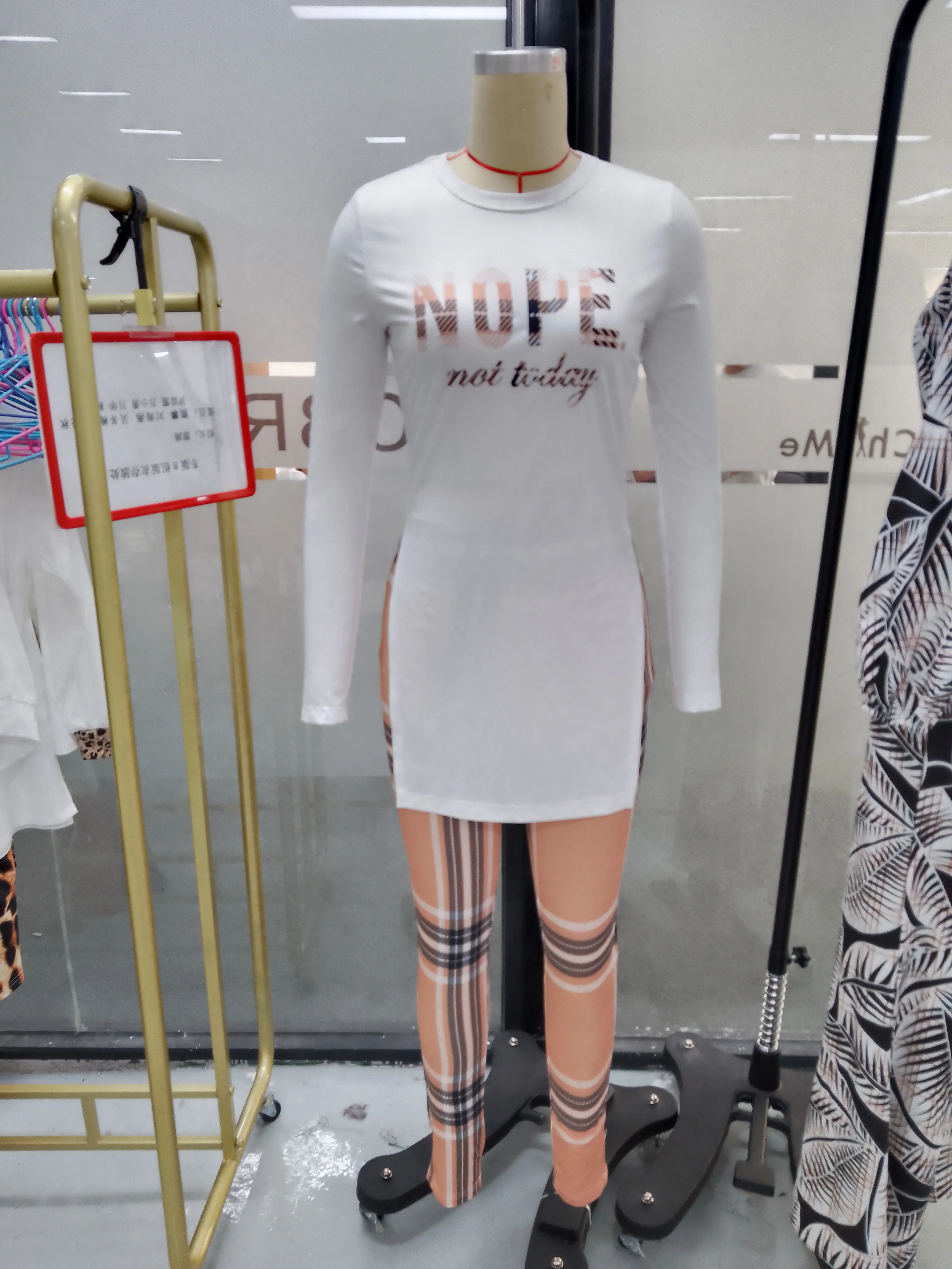 Women Clothing 2021 Winter Women's Set Letter Print Split Hem Long Sleeve Top & Camouflage High Two Piece Set Outfits Sweatsuit