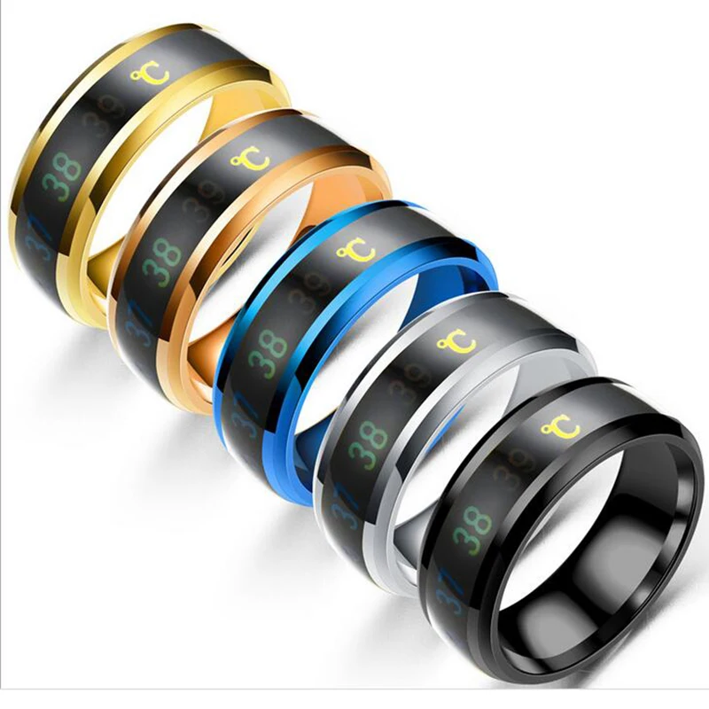 

New Design Simple Creative Jewelry Smart Thermometer Temperature Mood Stainless Steel Couple Wedding Rings Jewelry Present