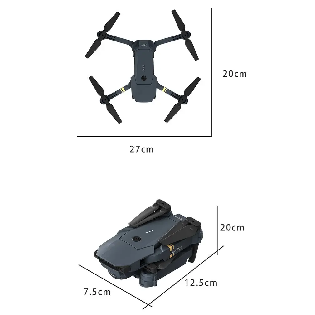 DJ-1 2,4 ГГц Wi-Fi FPV складной Радиоуправляемый Дрон с широкоугольной камерой 2.0MP HD с режимом удержания высоты Безголовый самолет с 2 батареями