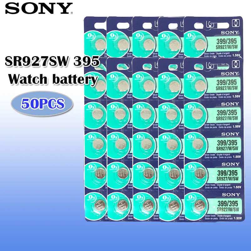 50 шт./лот sony 395 SR927SW 399 SR927W AG7 LR927 1,55 в оксид серебра часы батарея часы сделано в Японии