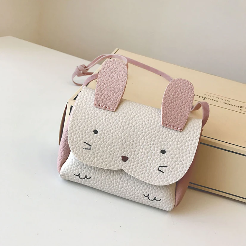 Bolso de hombro pequeño con Orejas de conejo para niños, monedero de PU con broche de dibujos animados, bolsa cruzada
