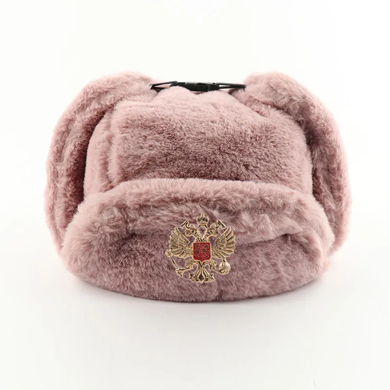 CAMOLAND Women Soviet Badge Russian Ushanka Pilot Bomber Hat Mens Faux Fur Army Military Winter Trapper Earflap Snow Caps winter hat fur hat earflap hat faux fur hat