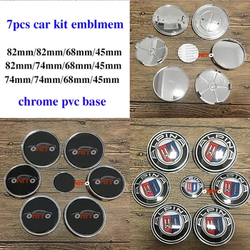 

7Pcs Emblem Kit Car Front Bonnet Emblem Rear boot Label Steer Wheel label Sticker Wheel Hub Logo Cap 82mm 74mm 45mm 68mm