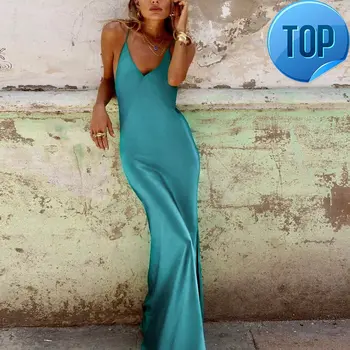 

Women Maxi Elegant Long Satin Evening Party Night Club Dress 2020 Summer Womens Sexy Strap Open Back Dress