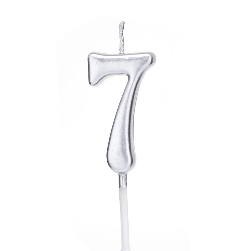 silver 7 Happy Birthday Cake Topper Gold Silver Rose Gold Number Candles Birthday Cake Decoration Baby Shower Annivesary Party Supplies - Цвет: silver 7