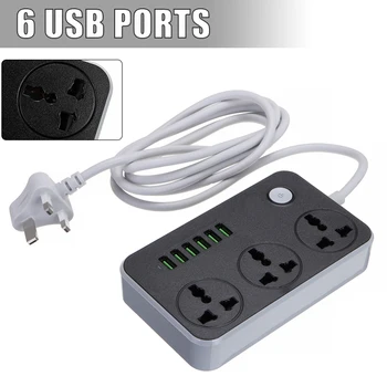 

Power Strip 2m/6.56 Ft 3 Outlets 5V/3.4A 100V-250V 2500W 6USB Port UK Plug Travel Plug Adapter Power Strip