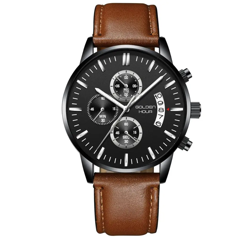 L-black white black GOLEDNHOUR мужские роскошные часы лучший бренд классические модные наручные часы деловые водонепроницаемые кварцевые мужские часы Relogio Masculino - Цвет: L-black white black