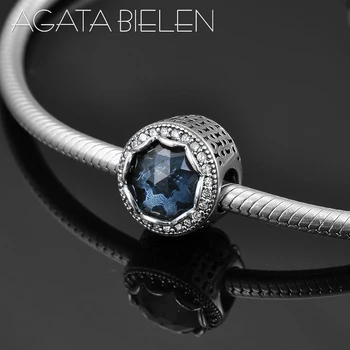 

Fit Original Pandora Charm Bracelet Making Jewelry Beads 925 Sterling Silver Charming Blue Blooming Border Zircon metal Beads