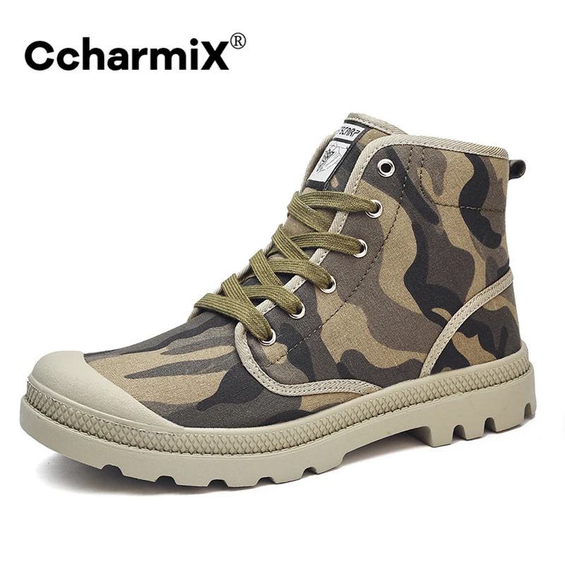 Мужские парусиновые ботинки CcharmiX в армейском стиле модные высокие военные
