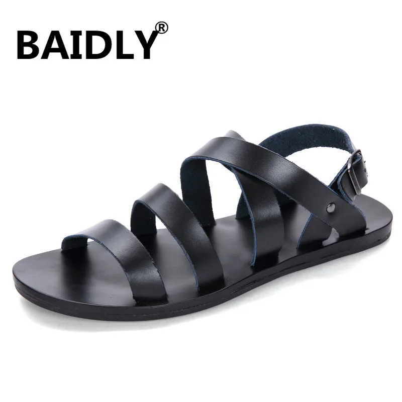 Сандалии мужские кожаные мягкие брендовые дышащие легсветильник пляжные